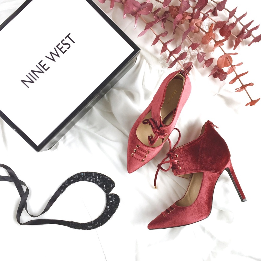 Nine West "Regal Ruby" Lace-Up Velvet Heels, 8